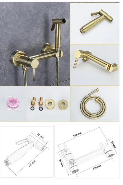 OEM Banyo Tuvalet Bide Basınçlı Püskürtücü Taharet Musluğu Çift Su Girişli Mat Gold İthal 7 Yıl Garanti - Resim 7