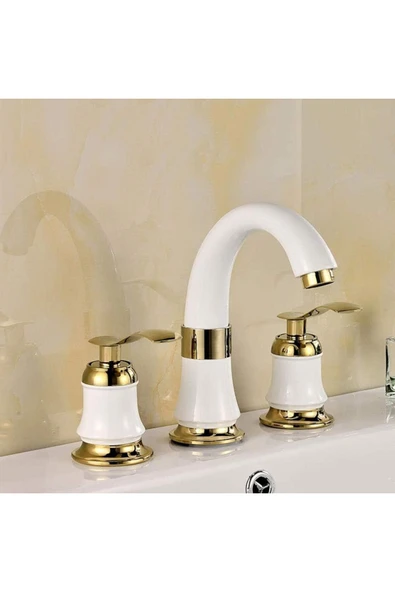 OEM Banyo Lavabo Bataryası Ankastre Beyaz Gold Renk 3'Lü Set Yeni 7 Yıl Garantili İthal ürün görseli
