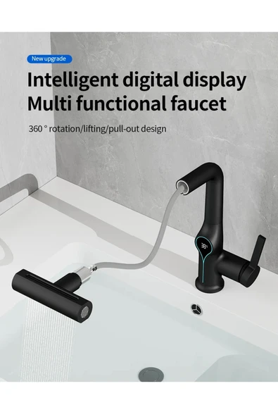 OEM Akıllı Dijital Sıcaklık Led Ekran Banyo Lavabo Bataryası Asansörlü 4 Fonksiyonlu İthal 7 Yıl Garanti - Resim 2