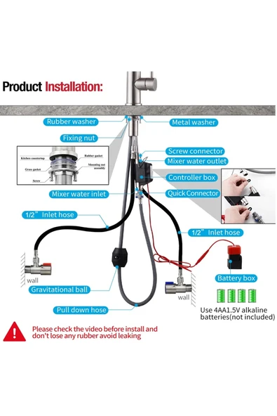 OEM Mutfak Eviye Bataryası Dokunmatik Arıtma Çıkışlı Duş Şelale 3 Fonksiyon Siyah Ithal 7 Yıl Garanti - Resim 4