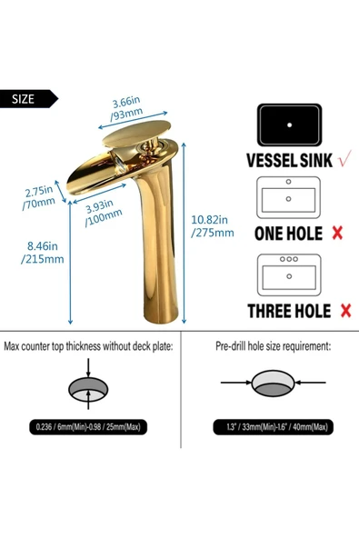OEM Banyo Çanak Lavabo Bataryası Altın Dore Gold Renk Yeni Şelale Model 7 Yıl Garantili Ithal - Resim 3