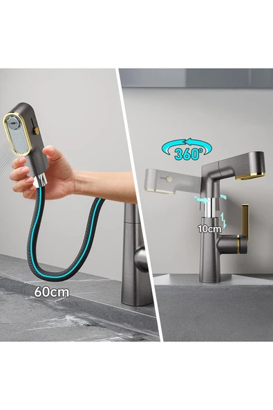 OEM Akıllı Dijital Sıcaklık Led Ekran Banyo Lavabo Bataryası Asansörlü 4 Fonksiyonlu İthal 7 Yıl Garanti - Resim 7