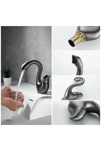 OEM Banyo Lavabo Bataryası Kuğu Model Antrasit Renk Yeni Ürün Ithal 7 Yıl Garantili İthal - Resim 2