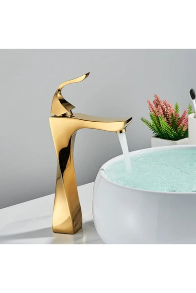 OEM Banyo Çanak Lavabo Bataryası Altın Dore Gold Renk Yeni Kıvrımlı Model 7 Yıl Garantili Ithal ürün görseli