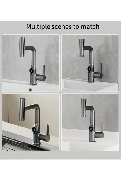 OEM Akıllı Dijital Sıcaklık Led Ekran Banyo Lavabo Bataryası Asansörlü 4 Fonksiyonlu İthal 7 Yıl Garanti - Resim 3