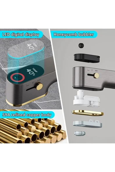 OEM Akıllı Dijital Sıcaklık Led Ekran Banyo Lavabo Bataryası Asansörlü 4 Fonksiyonlu İthal 7 Yıl Garanti - Resim 4