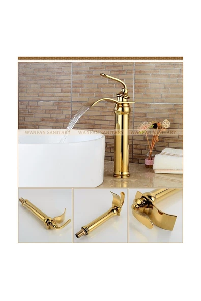 OEM Banyo Çanak Lavabo Bataryası Gold Altın Dore Yeni Şelale 7 Yıl Garantili İthal - Resim 3