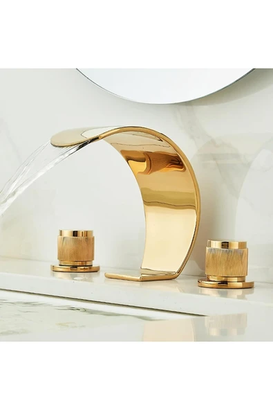 OEM Banyo Lavabo Küvet Jakuzi Bataryası Ankastre Gold Altın Dore Oval Yeni Şelale 7 Yıl Garantili - Resim 2