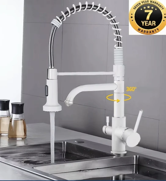 OEM Mutfak Evye Bataryası Dual Flow Su Arıtma Çıkışlı Spiralli Ve Fiskiyeli 7 Yıl Garanti Ithal Beyaz - Resim 2