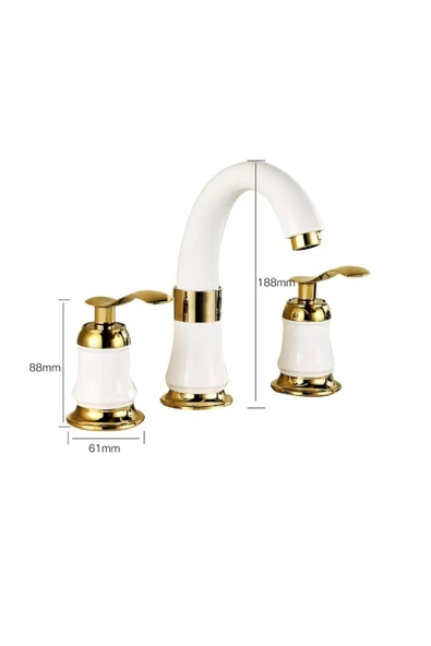 OEM Banyo Lavabo Bataryası Ankastre Beyaz Gold Renk 3'Lü Set Yeni 7 Yıl Garantili İthal - Resim 6