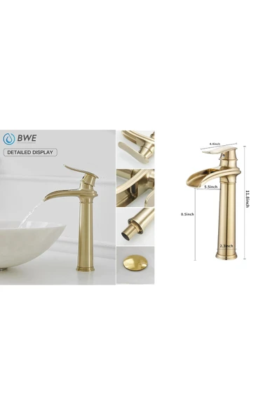 OEM Banyo Çanak Lavabo Bataryası Mat Gold Renk Yeni Tasarım 7 Yıl Garantili Ithal - Resim 4