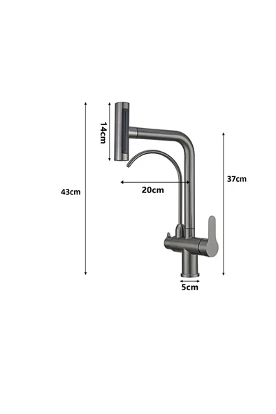 OEM Mutfak Eviye Bataryası Dokunmatik Arıtma Çıkışlı Duş Şelale 3 Fonksiyon Siyah Ithal 7 Yıl Garanti - Resim 5