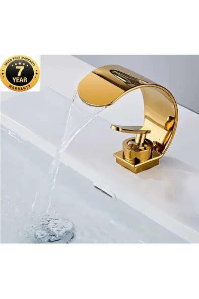 OEM Banyo Lavabo Bataryası Gold Altın Dore Renk Şelale 7 Yıl Garantili İthal Yeni Oval Tasarım. ürün görseli