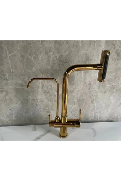 OEM Mutfak Eviye Bataryası Dokunmatik Arıtma Çıkışlı Duş Şelale 3 Fonksiyon Gold Ithal 7 Yıl Garanti - Resim 2