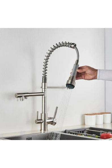 OEM Mutfak Evye Bataryası Dual Flow Su Arıtma Çıkışlı Spiralli Ve Fiskiyeli 7 Yıl Garantili Ithal Nikel. - Resim 3