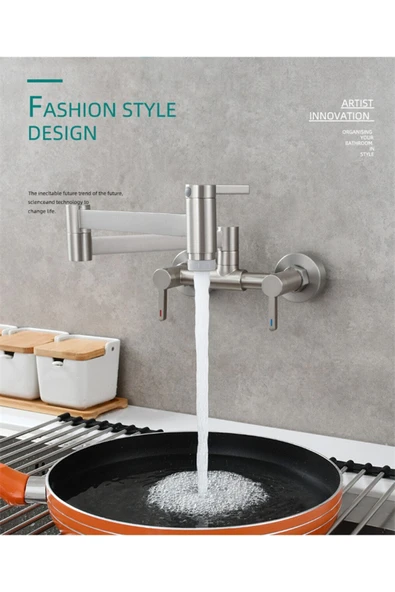 OEM Mutfak Evye Bataryası Tezgah Üstü Katlanır 2 Akış Ayarlı Mat Krom Nikel Ithal Yeni 5 Yıl Garantili - Resim 2