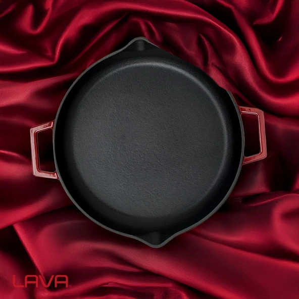 Lava Döküm Yuvarlak Kızartma Tavası Döküm Demir Yekpare Çift Kulplu Çap(Ø)26cm. - Resim 7