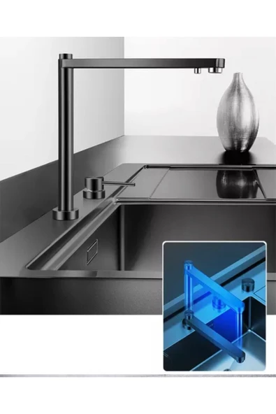 OEM Mutfak Evye Bataryası Pencere Önü Dual Flow Arıtma Çıkışlı Asansörlü Yeni Sistem Mat Siyah Ithal - Resim 8