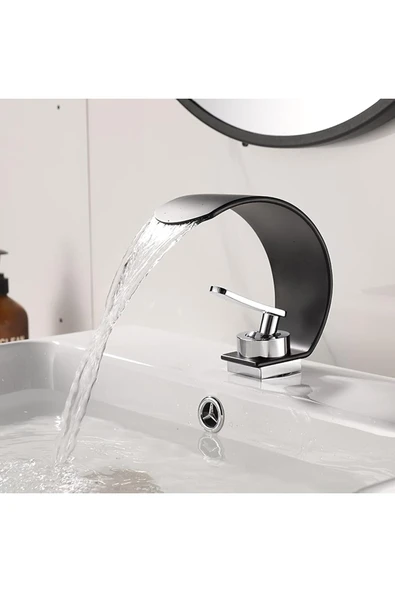 OEM Banyo Lavabo Bataryası Siyah/Krom Şelale 5 Yıl Garantili İthal Yeni Oval Tasarım. ürün görseli