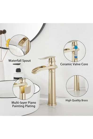 OEM Banyo Çanak Lavabo Bataryası Mat Gold Renk Yeni Tasarım 7 Yıl Garantili Ithal - Resim 6