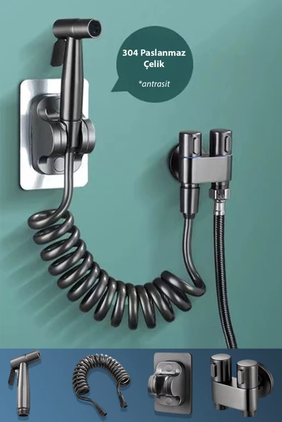 OEM Banyo Bide Basınçlı Püskürtücü Taharet Musluğu Klozet Hortumu Antrasit ürün görseli