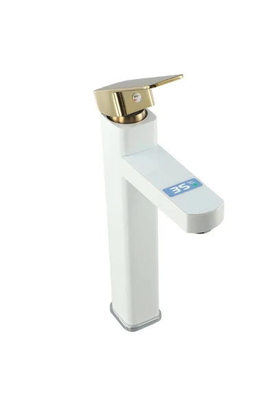 OEM Akıllı Dijital Sıcaklık Led Ekran Banyo Çanak Lavabo Bataryası Beyaz Gold İthal 7 Yıl Garantili - 3