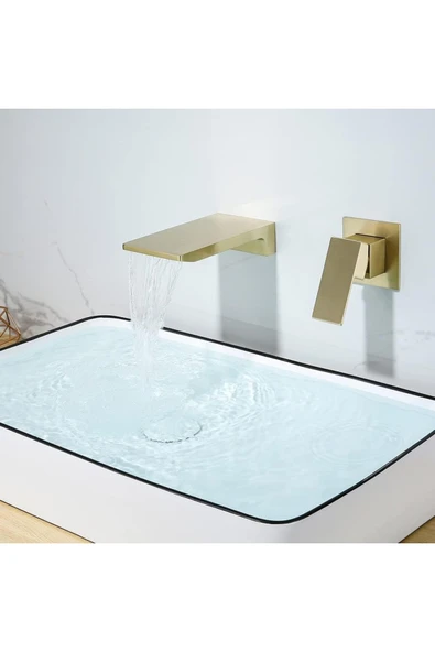 OEMN Banyo Bataryası Küvet Jakuzi Lavabo Ankastre Mat Gold Yeni Şelale 7 Yıl Garantili Sıva Altı Dahil - Resim 6