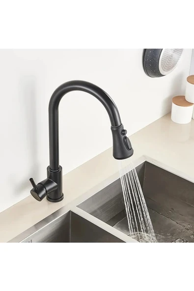 OEM Mutfak Evye Bataryası Dokunmatik Smart 3 Fonksiyonlu Fiskiye Spiralli Mat Siyah 7 Yıl Garanti İthal - Resim 5