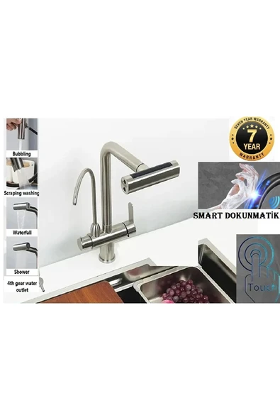 OEM Mutfak Eviye Bataryası Dokunmatik Arıtma Çıkışlı Duş Şelale 3 Fonksiyon Nikel Ithal 7 Yıl Garanti ürün görseli
