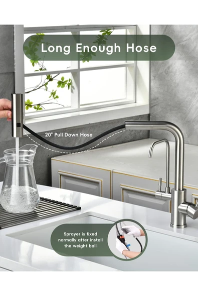 OEM Mutfak Evye Bataryası Dual Flow Su Arıtma Çıkışlı Spiralli Ve Fiskiyeli 7 Yıl Garanti Ithal Nikel - Resim 4