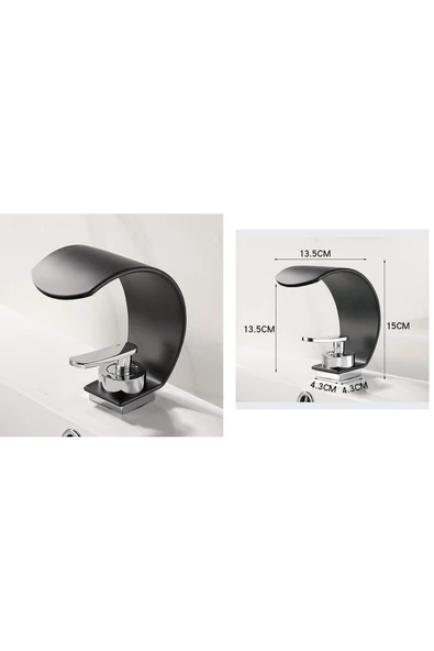 OEM Banyo Lavabo Bataryası Siyah/Krom Şelale 5 Yıl Garantili İthal Yeni Oval Tasarım. - Resim 4