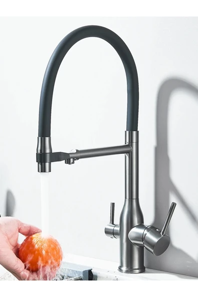 OEM Mutfak Evye Bataryası Dual Flow Su Arıtma Çıkışlı Spiralli Fiskiyeli 7 Yıl Garantili İthal Antrasit - Resim 7