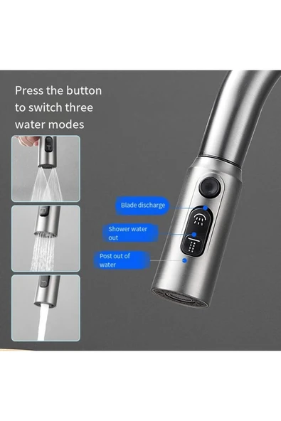 OEM Dijital Mutfak Eviye Bataryası Duş Şelale Antrasit 3 Fonksiyonlu Fiskiyeli Ithal 7 Yıl Garantili - Resim 6