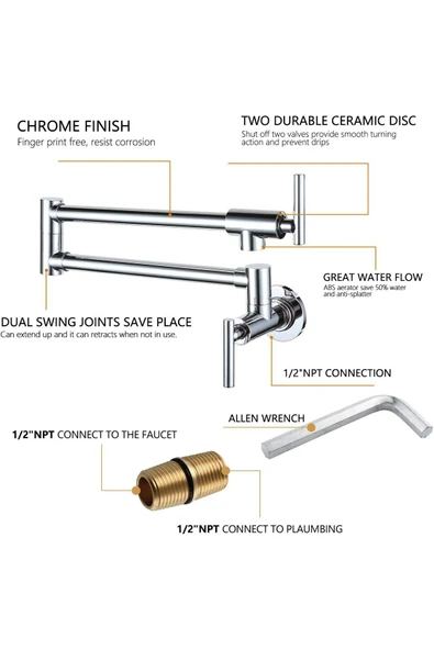OEM Mutfak Ocak Üstü Musluk Pot Yeni Model Ithal Krom Renk 7 Yıl Garantili İthal - Resim 5