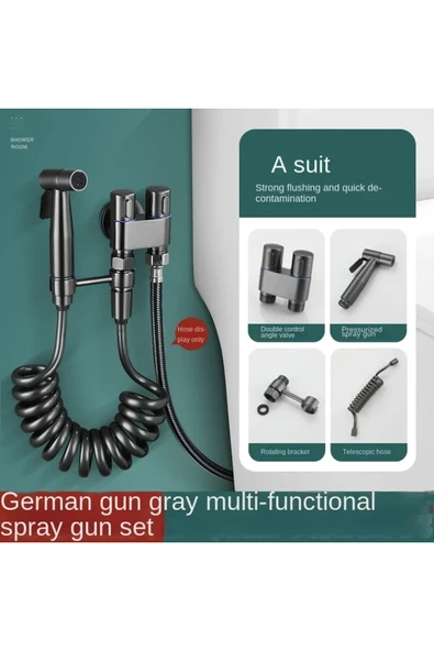 OEM Banyo Bide Basınçlı Püskürtücü Taharet Musluğu Klozet Hortumu Antrasit Renk İthal 7 Yıl Garantili - Resim 2