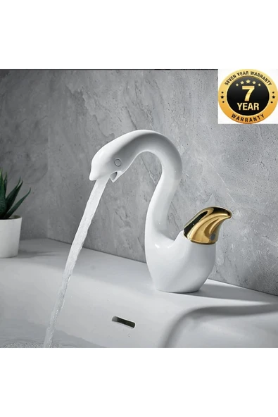 OEM Banyo Lavabo Bataryası Kuğu Model Beyaz/Gold Renk Yeni Ürün Ithal 7 Yıl Garantili İthal ürün görseli