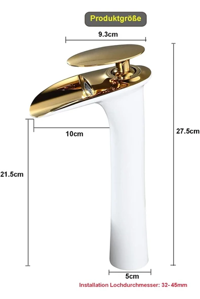 OEM Banyo Çanak Lavabo Bataryası Beyaz / Gold Renk Yeni Şelale Model 7 Yıl Garantili Ithal - Resim 4