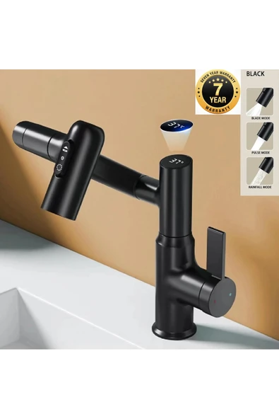 OEM Akıllı Dijital Sıcaklık Led Ekran Banyo Lavabo Bataryası Katlanır İthal Siyah 7 Yıl Garantili ürün görseli