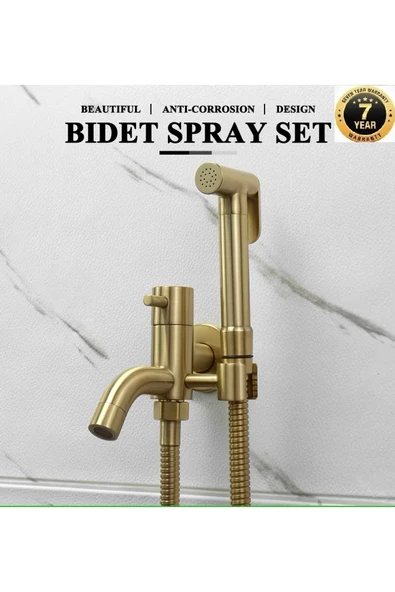 OEM Banyo Tuvalet Taharet Musluğu Spiralli Bide Özel Temizlik 7 Yıl Garantili Mat Gold  İthal ürün görseli