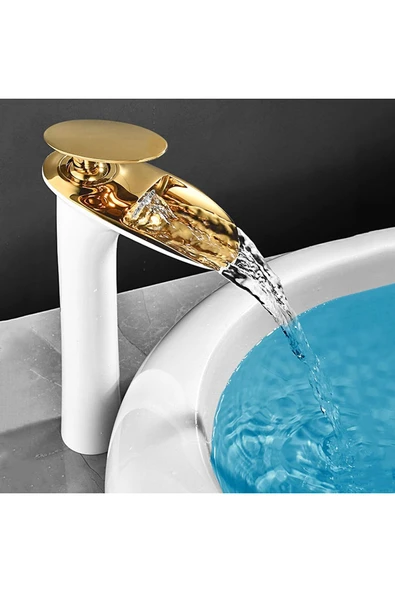 OEM Banyo Çanak Lavabo Bataryası Beyaz / Gold Renk Yeni Şelale Model 7 Yıl Garantili Ithal - Resim 2