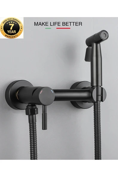 OEM Banyo Tuvalet Bide Basınçlı Püskürtücü Taharet Musluğu Çift Su Girişli Siyah İthal 7 Yıl Garantili - 1