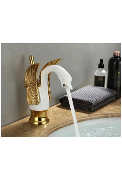OEM Banyo Lavabo Bataryası Kuğu Model Beyaz / Gold Renk Yeni Ürün Ithal 7 Yıl Garantili İthal ürün görseli