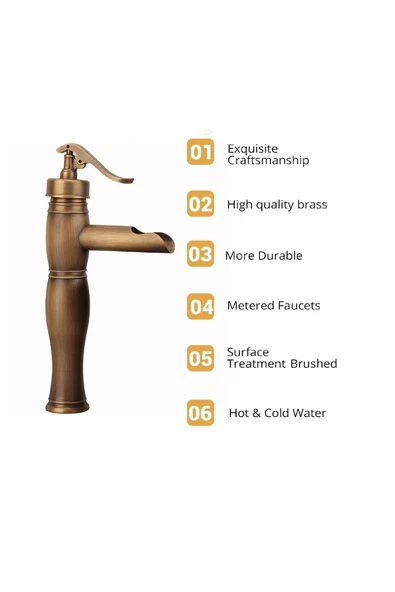 OEM Banyo Çanak Lavabo Bataryası Antik Şelale Renk Yeni Model 7 Yıl Garantili Ithal - Resim 7