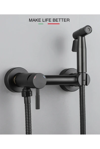 OEM Banyo Tuvalet Bide Basınçlı Püskürtücü Taharet Musluğu Çift Su Girişli Siyah İthal 7 Yıl Garantili - 8