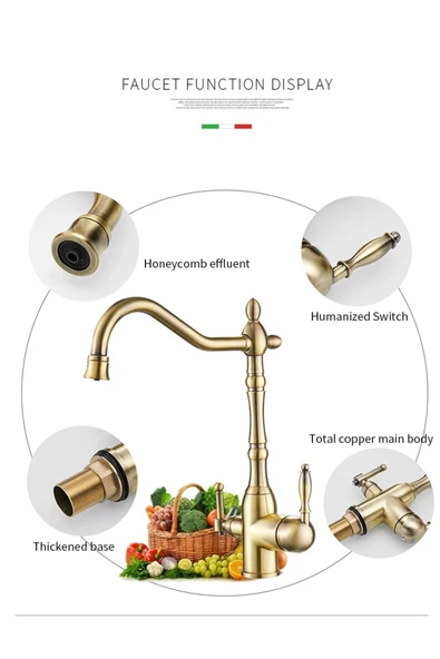OEM Mutfak Evye Bataryası Dual Flow Su Arıtma Çıkışlı Parlak Antik Ithal 7 Yıl Garantili - Resim 2