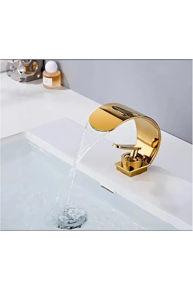 OEM Banyo Lavabo Bataryası Gold Altın Dore Renk Şelale 7 Yıl Garantili İthal Yeni Oval Tasarım. - Resim 2