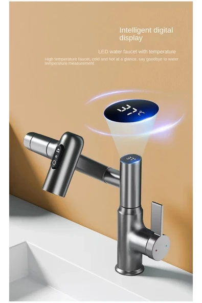 OEM Akıllı Dijital Sıcaklık Led Ekran Banyo Lavabo Bataryası Katlanır İthal Antrasit 7 Yıl Garantili - Resim 2