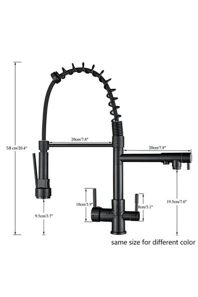 OEM Mutfak Evye Bataryası Dual Flow Su Arıtma Çıkışlı Spiralli Ve Fiskiyeli 7 Yıl Garantili Ithal Siyah - Resim 3