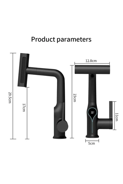 OEM Akıllı Dijital Sıcaklık Led Ekran Banyo Lavabo Bataryası Asansörlü 4 Fonksiyonlu İthal 7 Yıl Garanti - Resim 5
