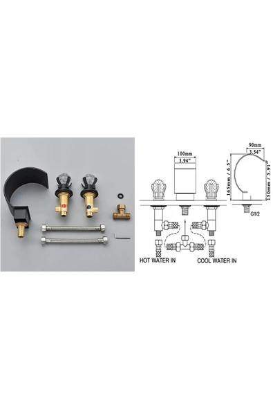 OEM Banyo Lavabo Küvet Jakuzi Bataryası Ankastre Mat Siyah Yeni Taşlı Model Şelale 7 Yıl Garantili İthal - Resim 6